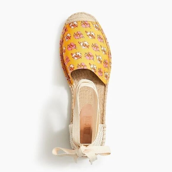 J. Crew factory Printed canvas ankle-wrap espadrille sandals orange/pink NWB - Picture 2 of 6